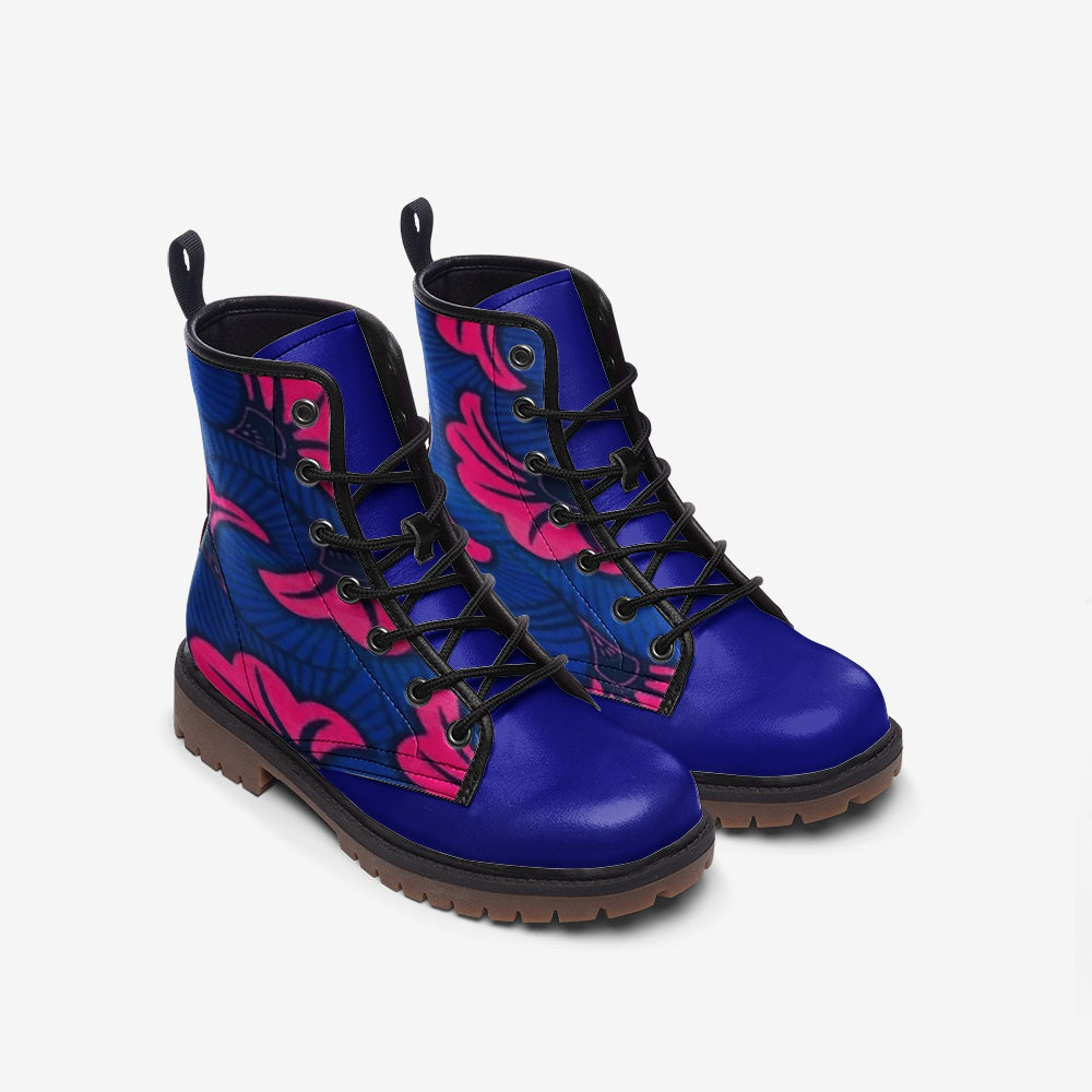 Zafira African Print Leather Combat Boots