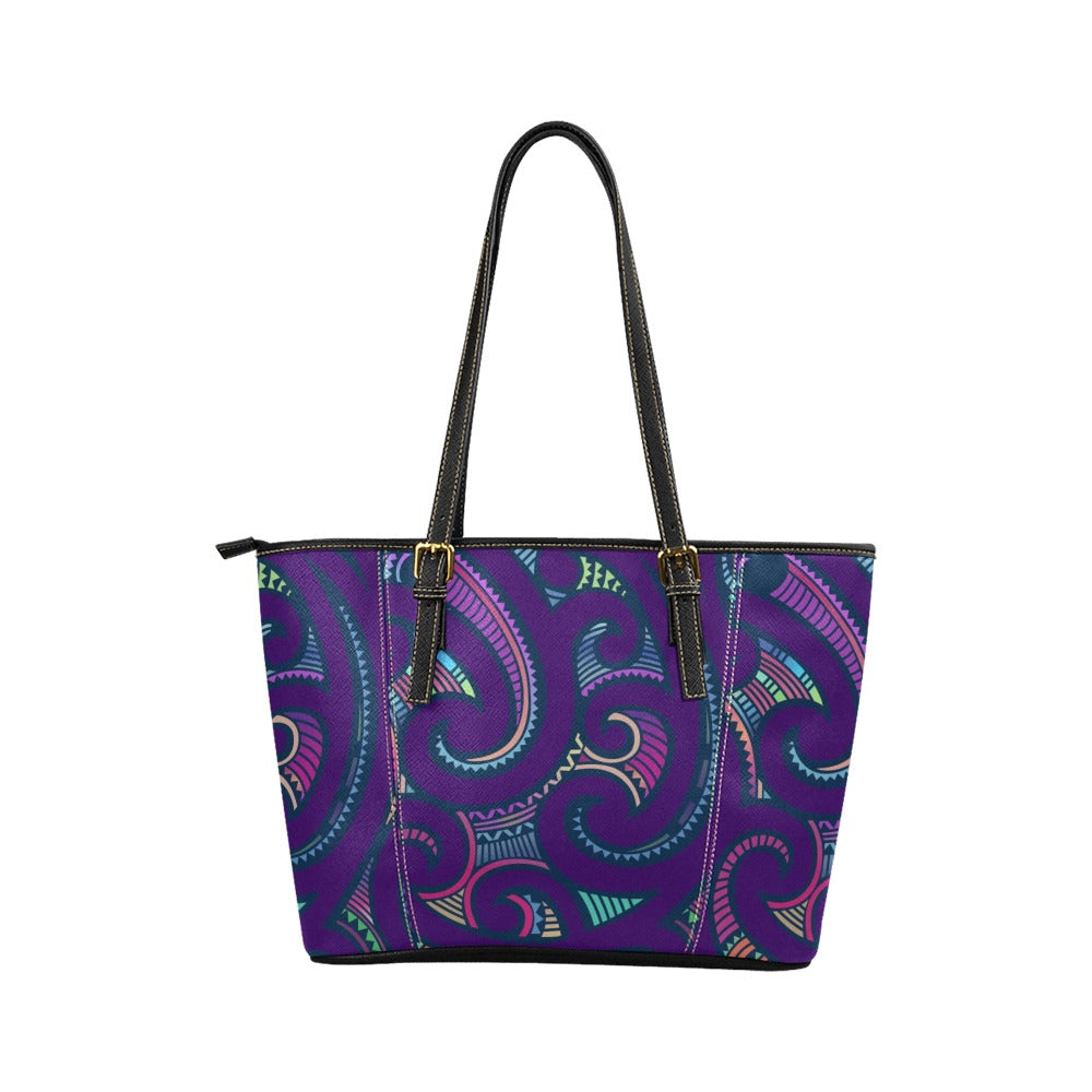 Kikelo African Print Leather Tote Bag- Purple