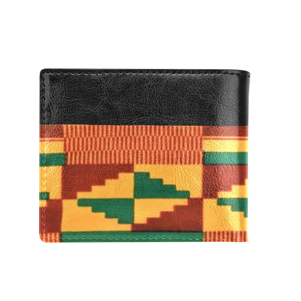 Osebor African Print Bifold Leather Wallet with Coin Pocket -black