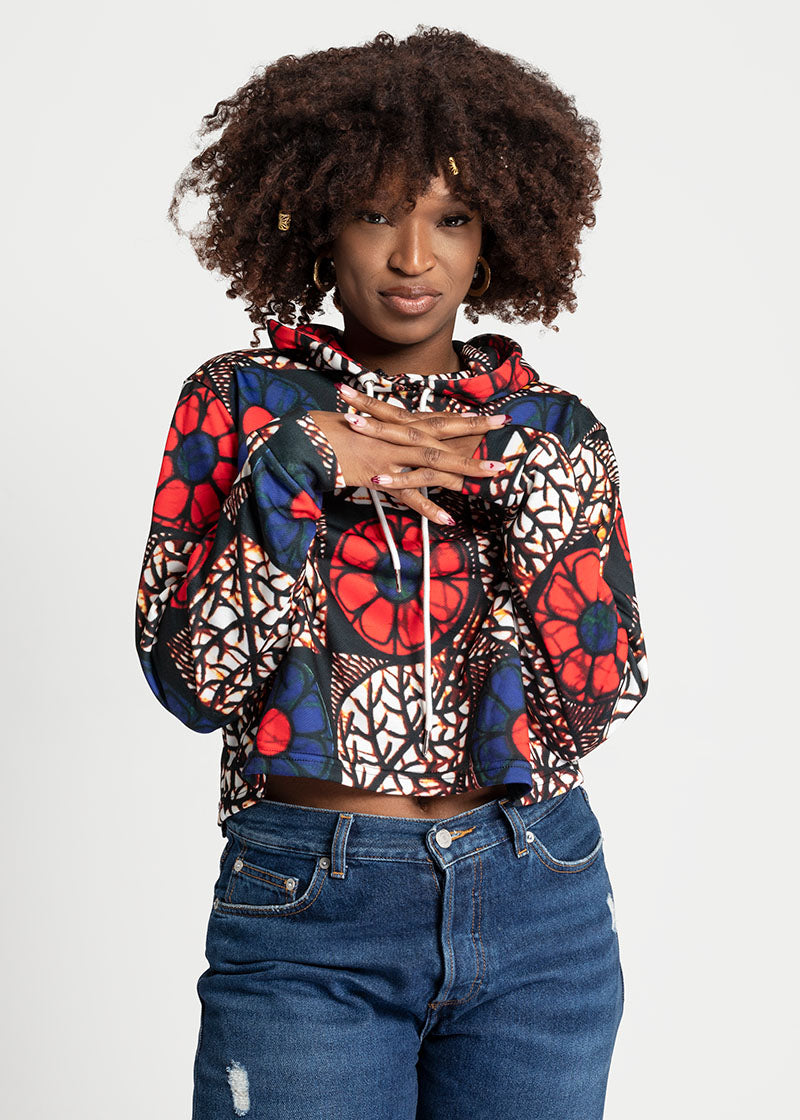 Zobia African Print Women's Cropped Hoodie