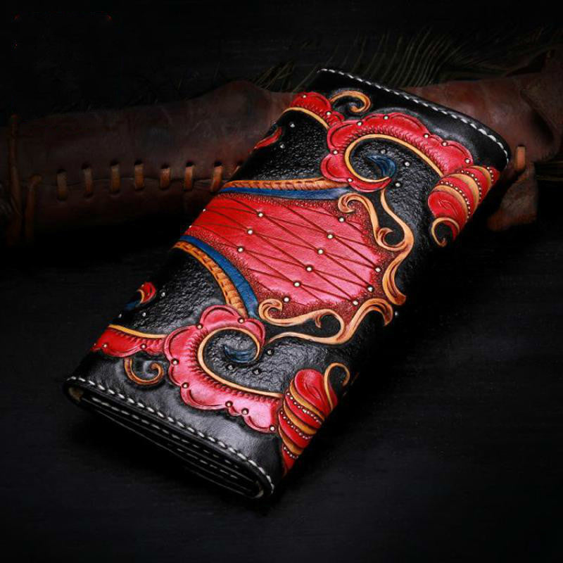 Teju Ladies Handmade Carved Retro Leather Wallet
