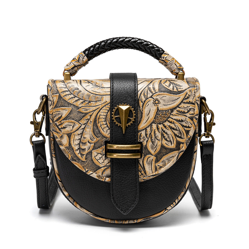 Zuri African Print Inspired Genuine Leather Embossed  Handbag